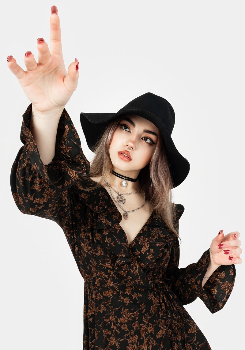 Monstera Rüsche Wickel Mini Kleid