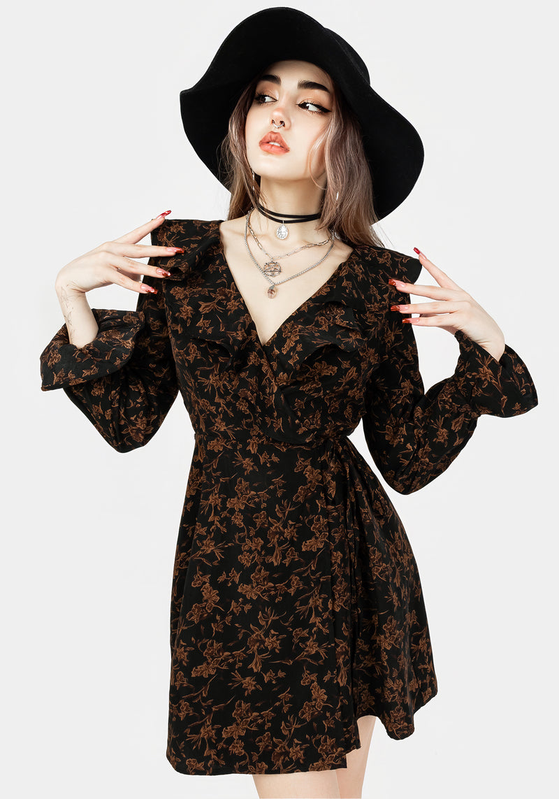 Monstera Rüsche Wickel Mini Kleid