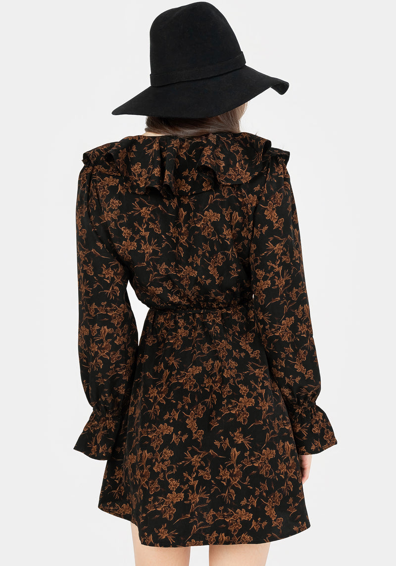 Monstera Rüsche Wickel Mini Kleid