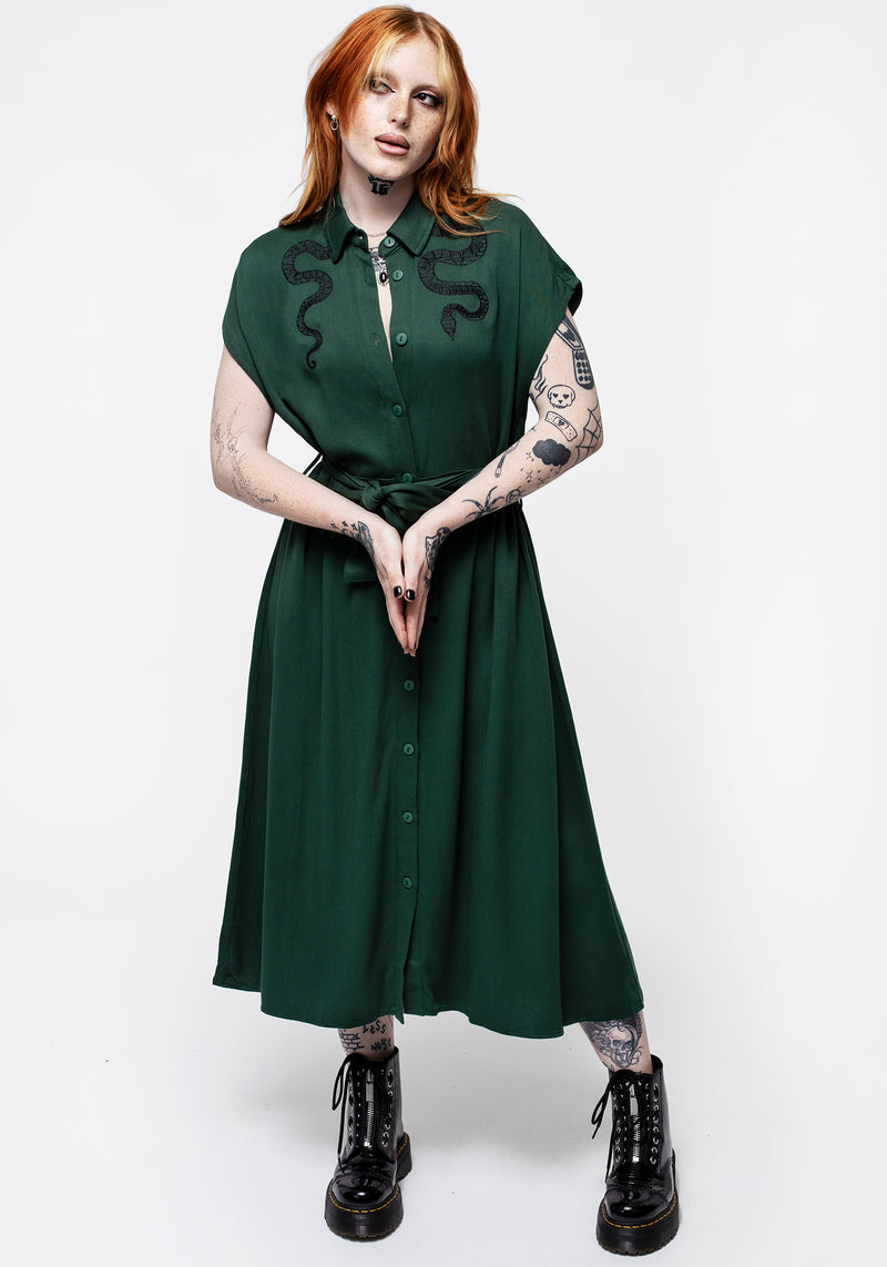 Slither Locker Midi Hemd Kleid - Grün