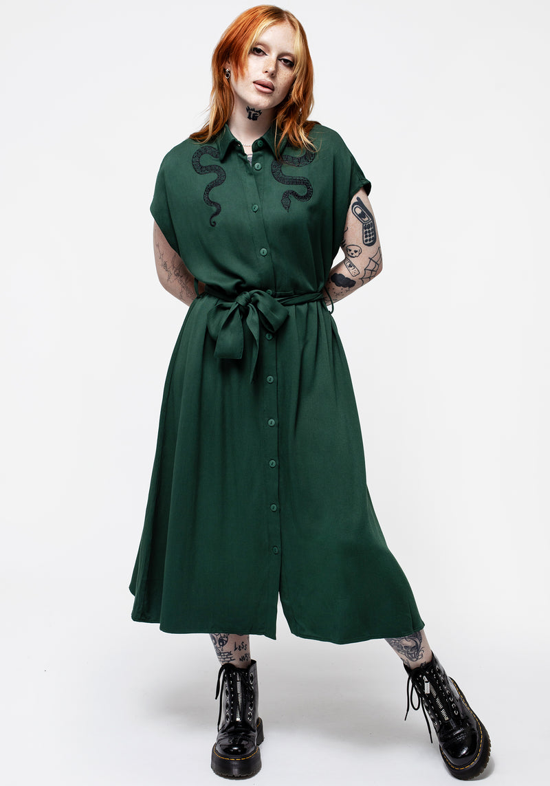 Slither Locker Midi Hemd Kleid - Grün