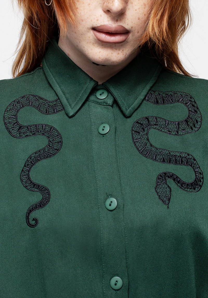 Slither Locker Midi Hemd Kleid - Grün