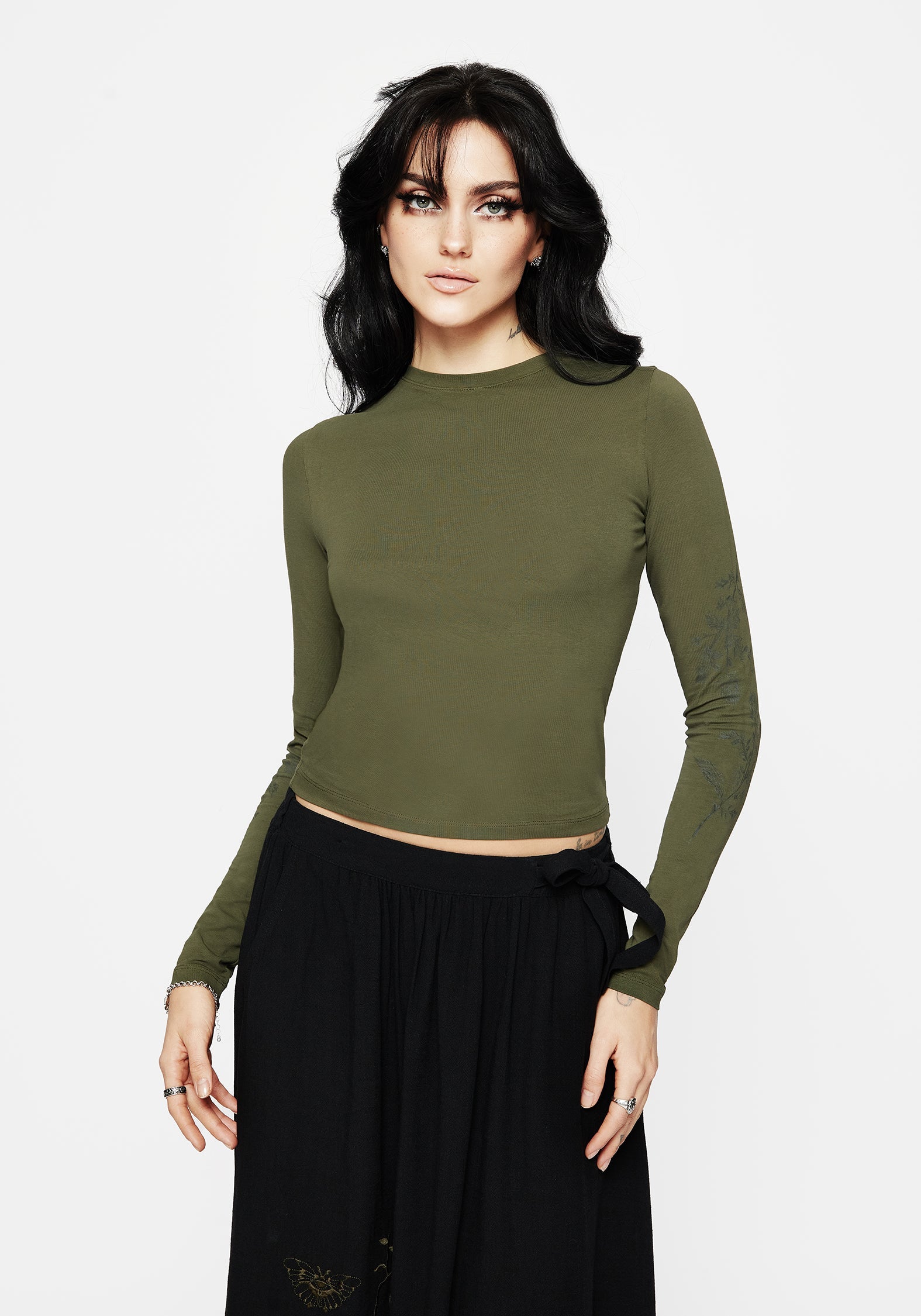 Leune Rose Druck Baumwolle Lang Ärmel Top