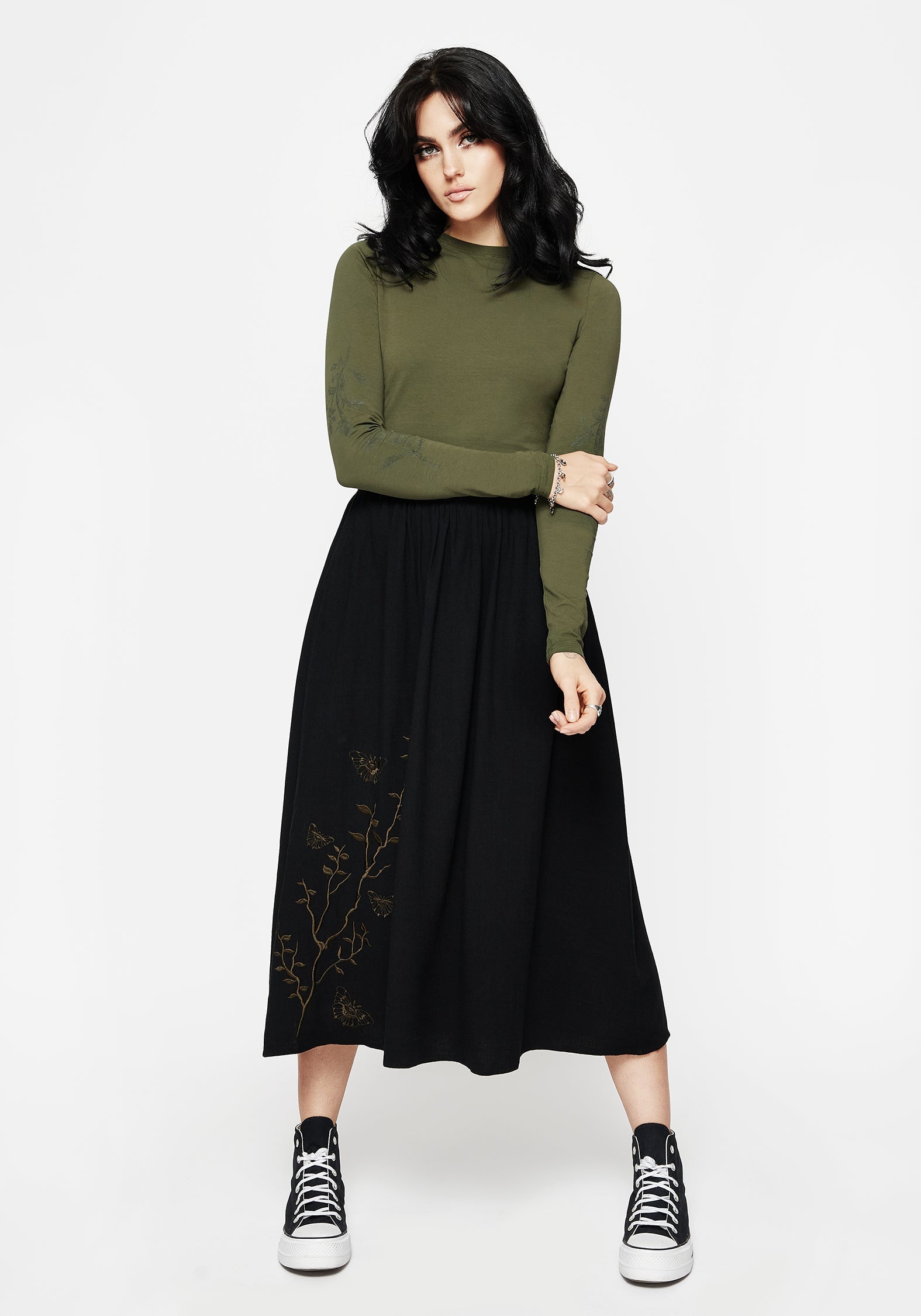 Leune Rose Druck Baumwolle Lang Ärmel Top