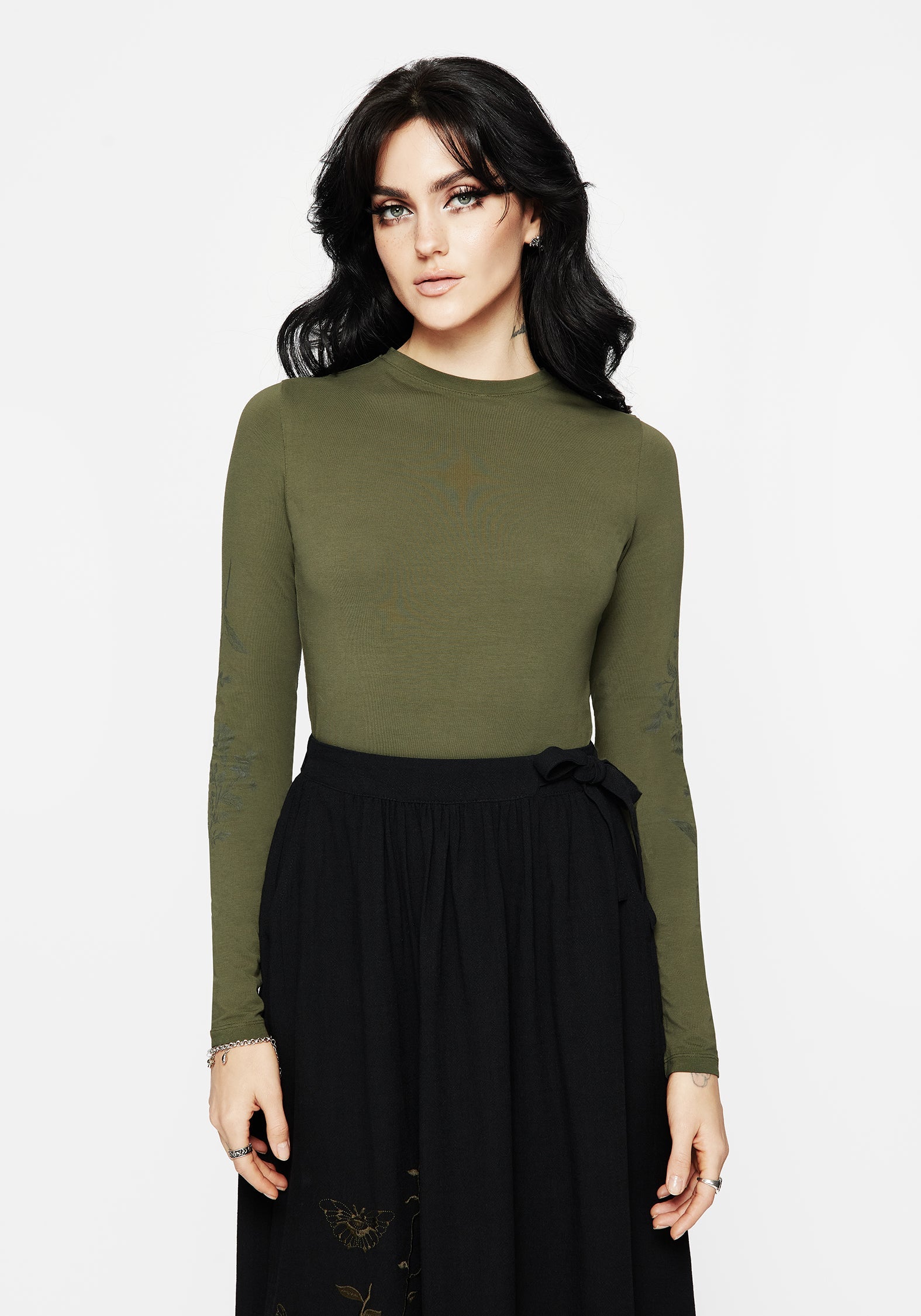 Leune Rose Druck Baumwolle Lang Ärmel Top