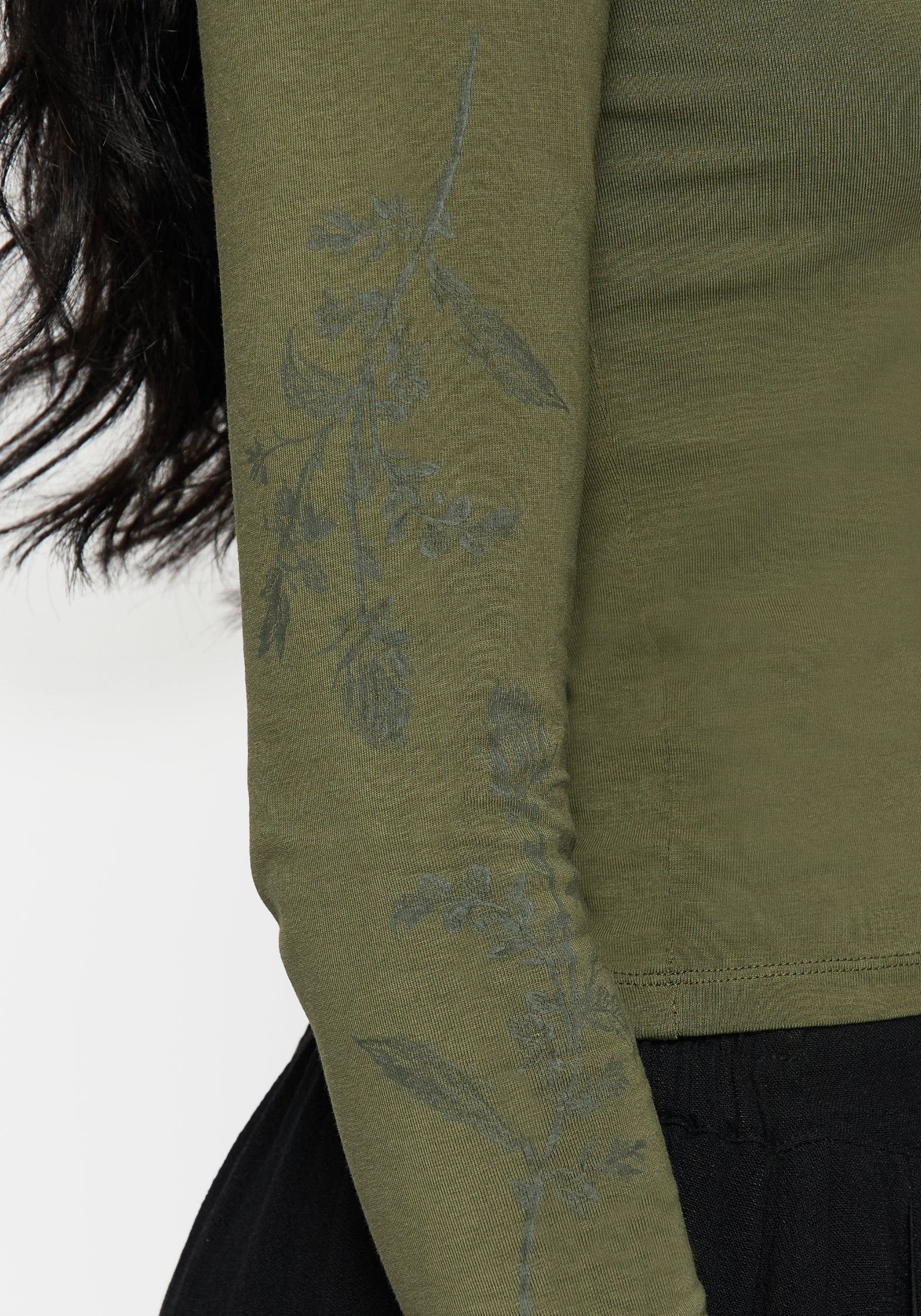 Leune Rose Druck Baumwolle Lang Ärmel Top