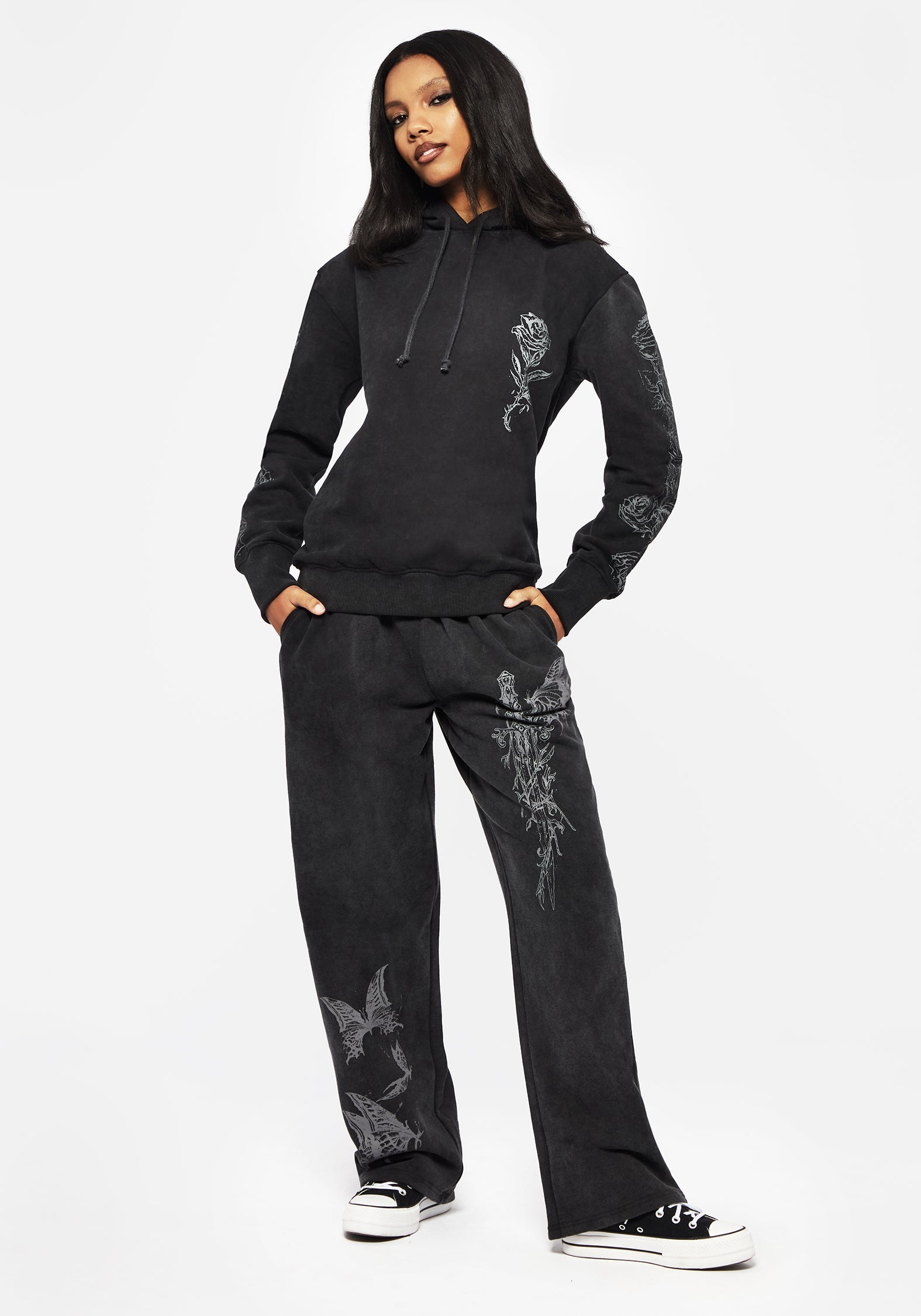 Entwined Rose Grafik Druck Schmal Zulaufend Jogginghose