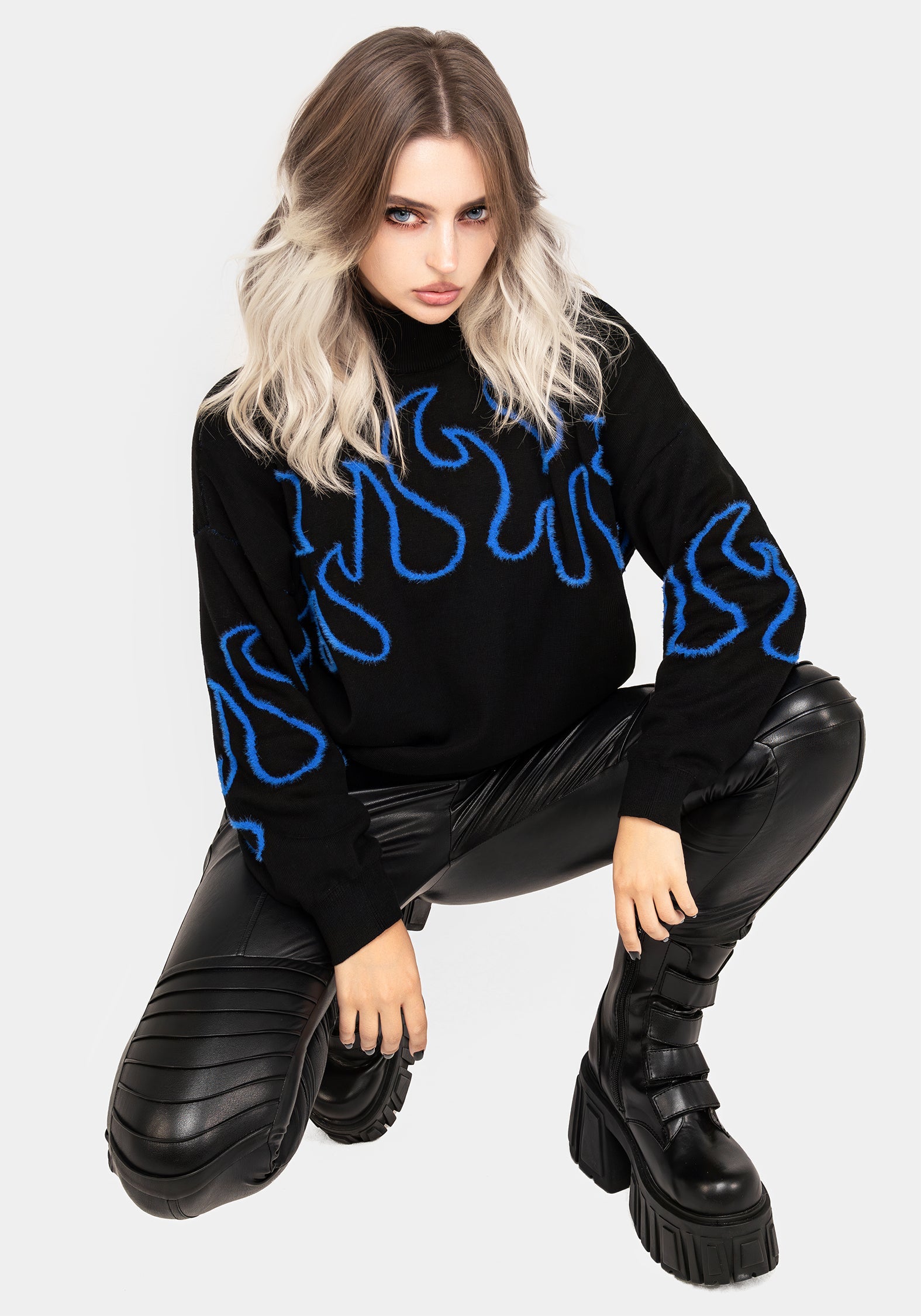Blaze Flamme Gestrickt Pullover - Blau
