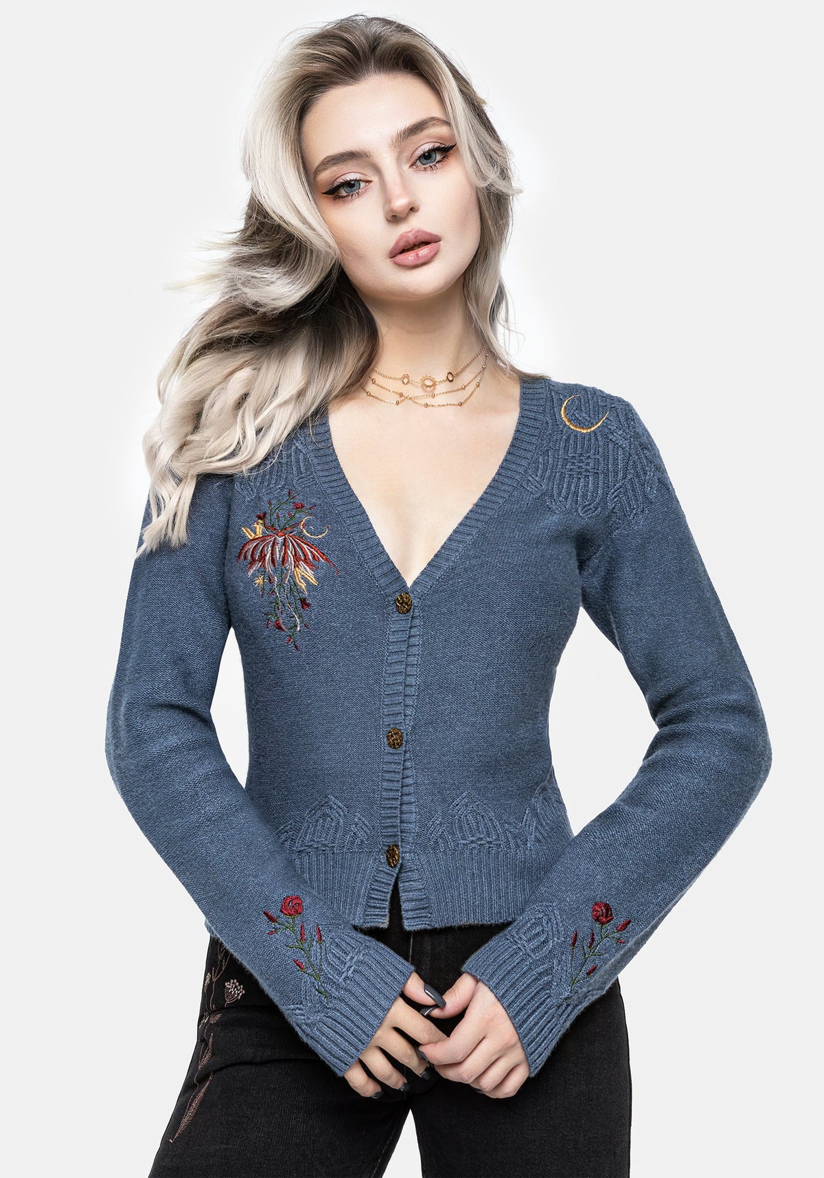 Selenia Motte Bestickt Zopf Twist Gestrickt Cardigan