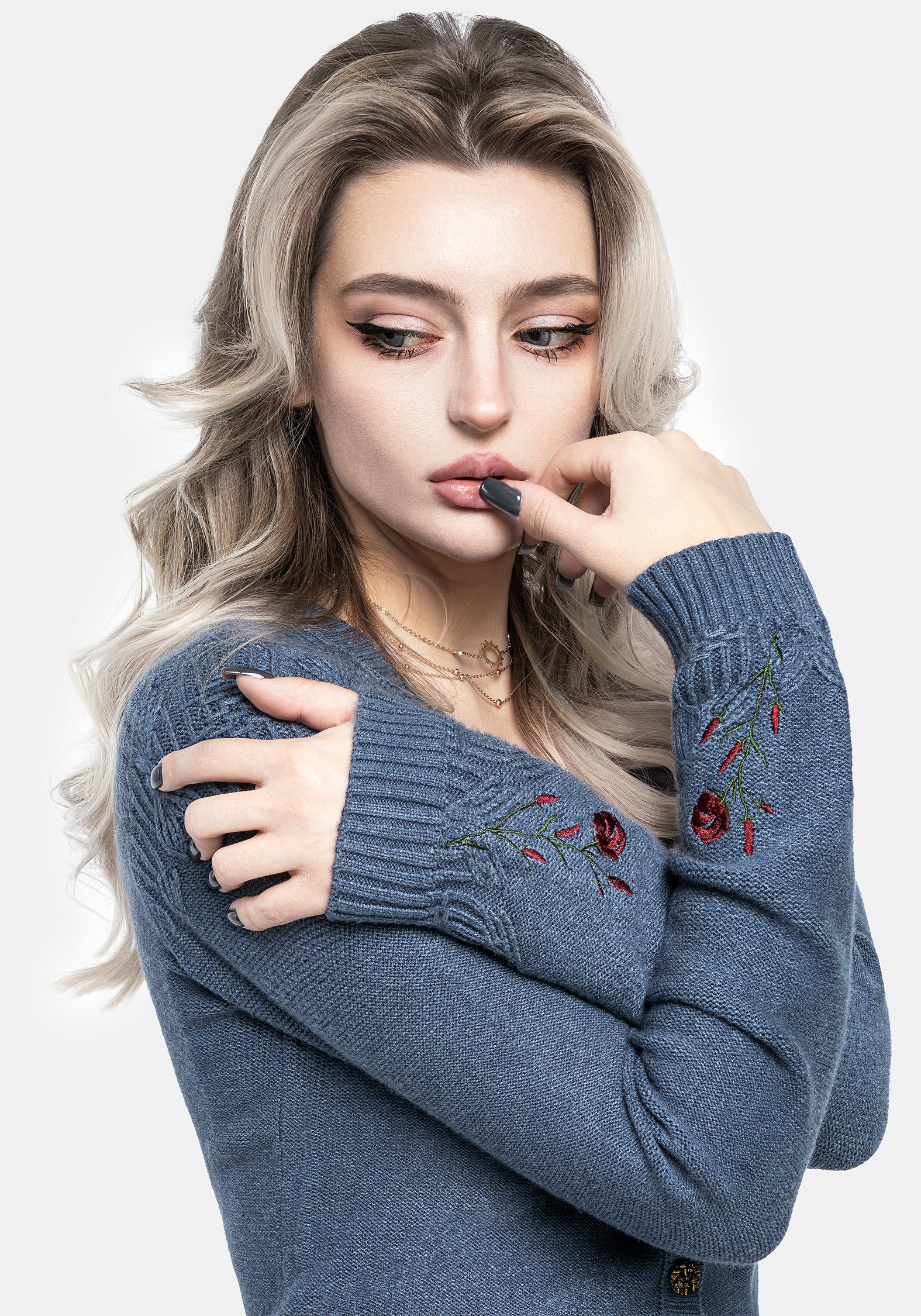 Selenia Motte Bestickt Zopf Twist Gestrickt Cardigan