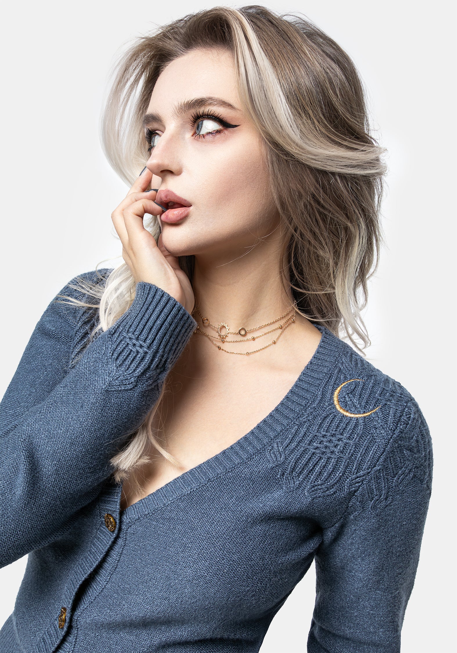 Selenia Motte Bestickt Zopf Twist Gestrickt Cardigan