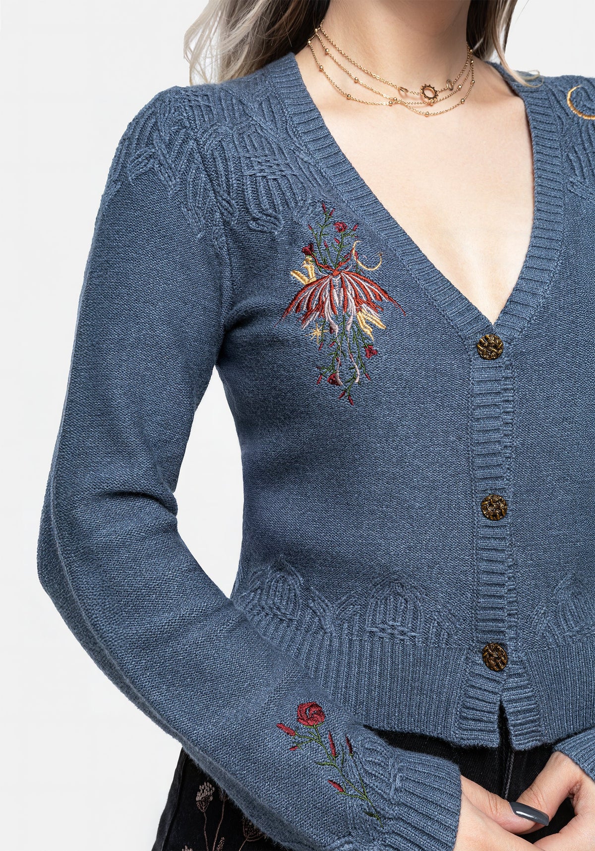 Selenia Motte Bestickt Zopf Twist Gestrickt Cardigan