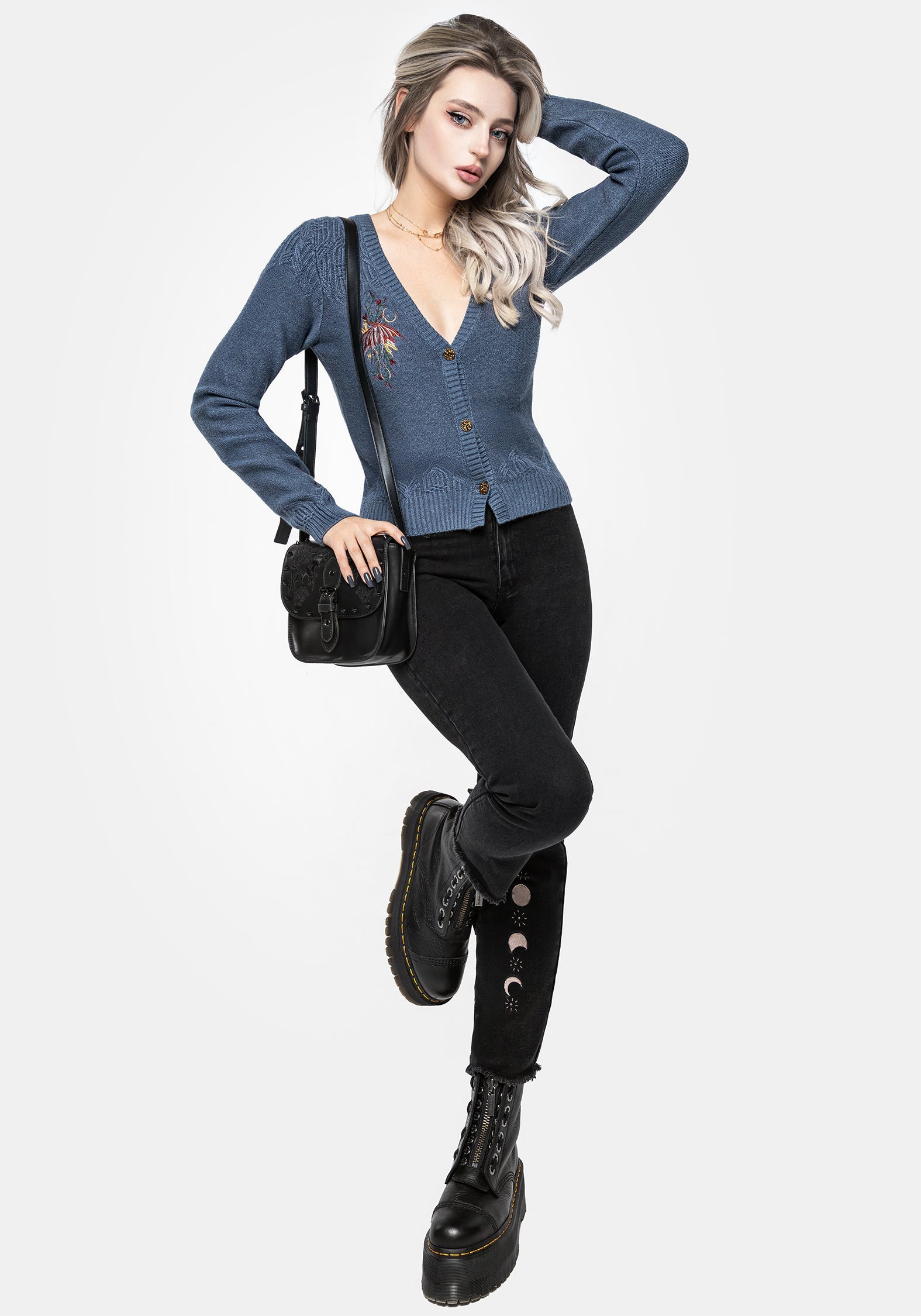 Selenia Motte Bestickt Zopf Twist Gestrickt Cardigan