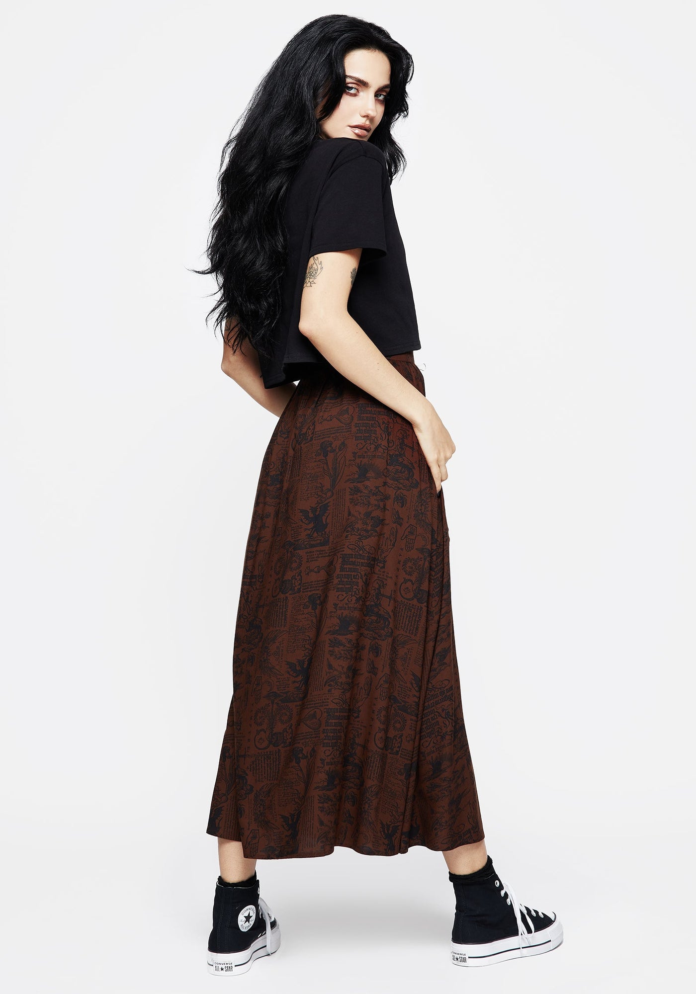 Daemonologie Woodcut Print Midaxi Skirt – Disturbia