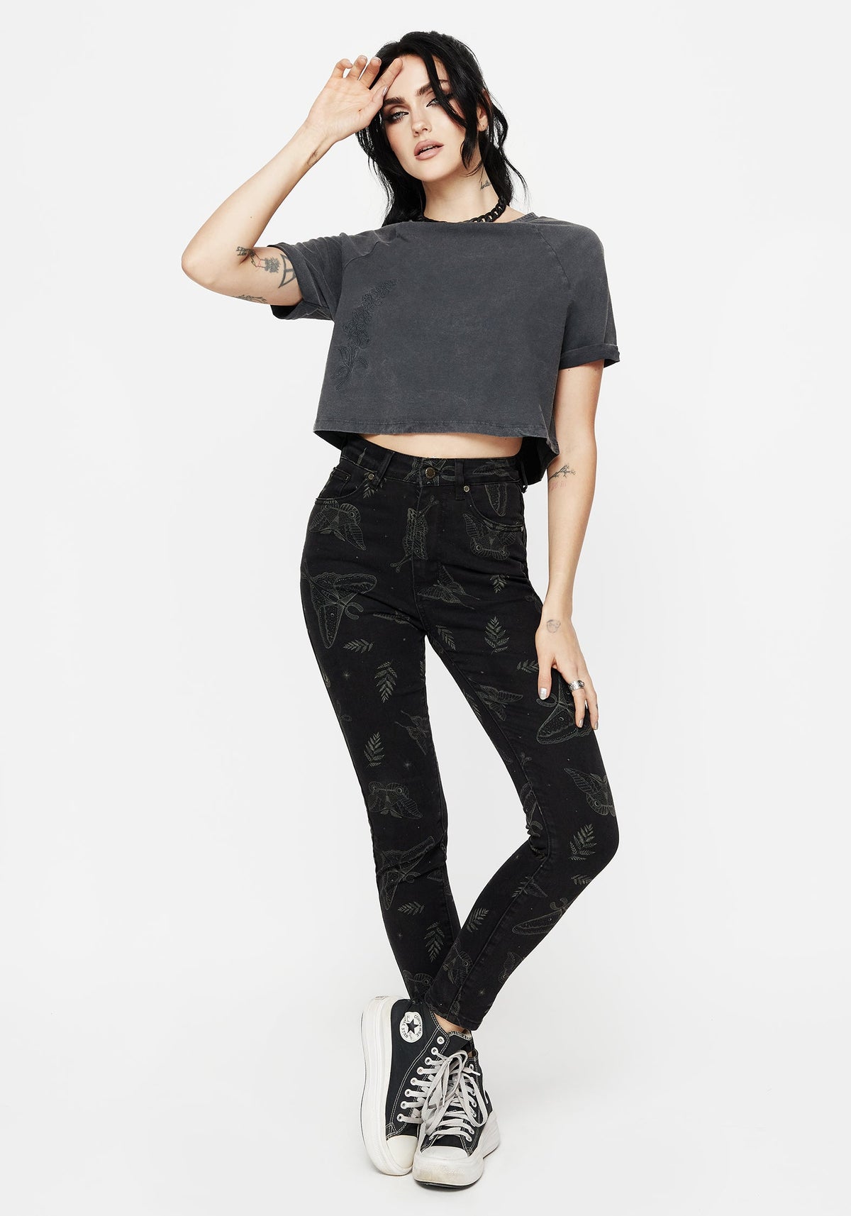Callopistria Motte Druck Denim Schmal Jeans