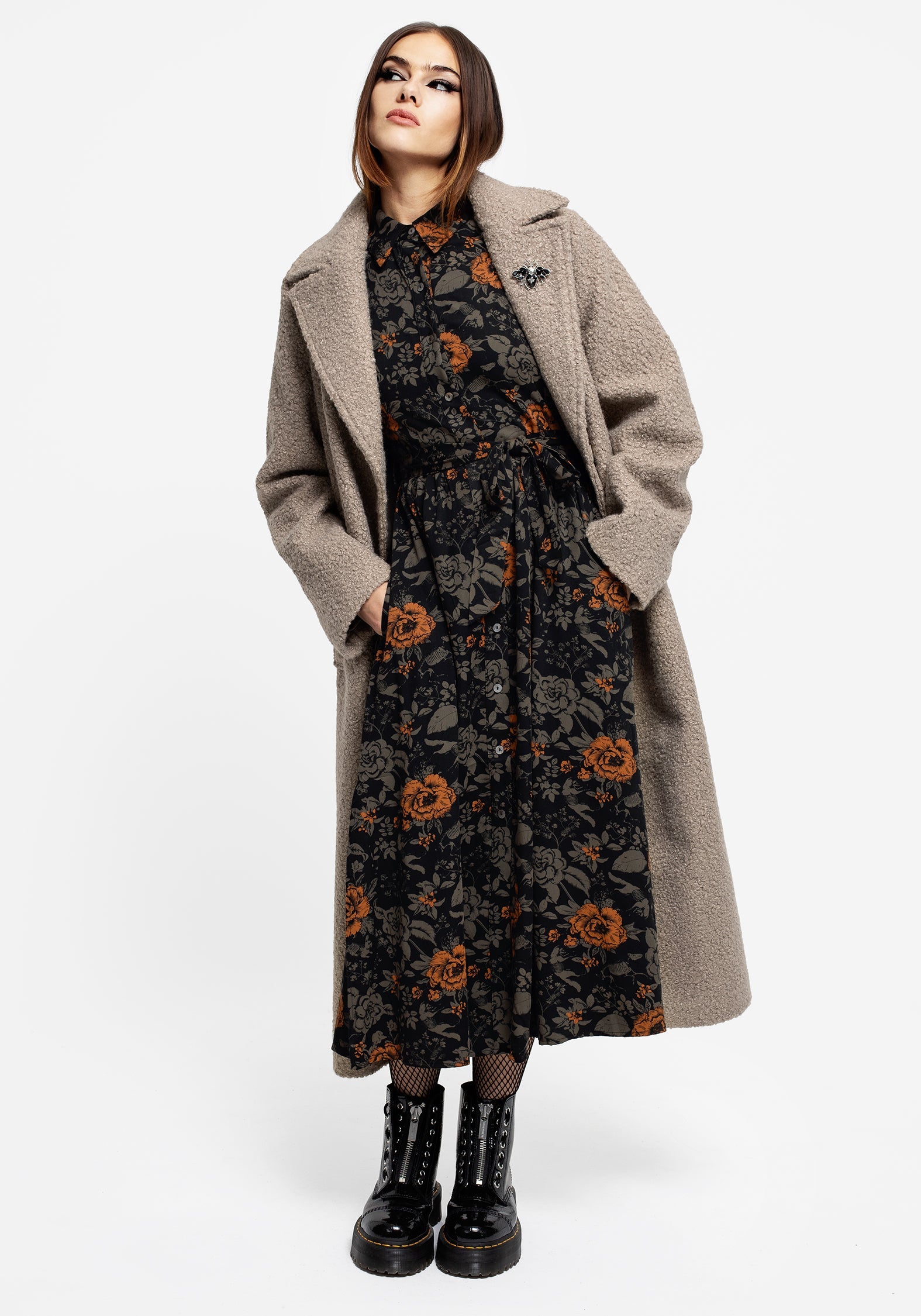 Mortify Blumenmuster Druck Midi Hemd Kleid