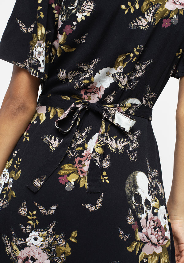 Revival Blumenmuster Knopf Hoch Midi Kleid