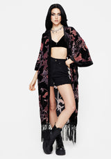 Waterlily Burnout Fringe Besatz Langschnitt Kimono