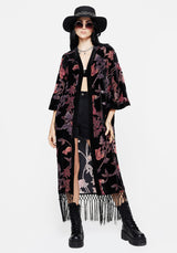 Waterlily Burnout Fringe Besatz Langschnitt Kimono