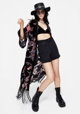 Waterlily Burnout Fringe Besatz Langschnitt Kimono