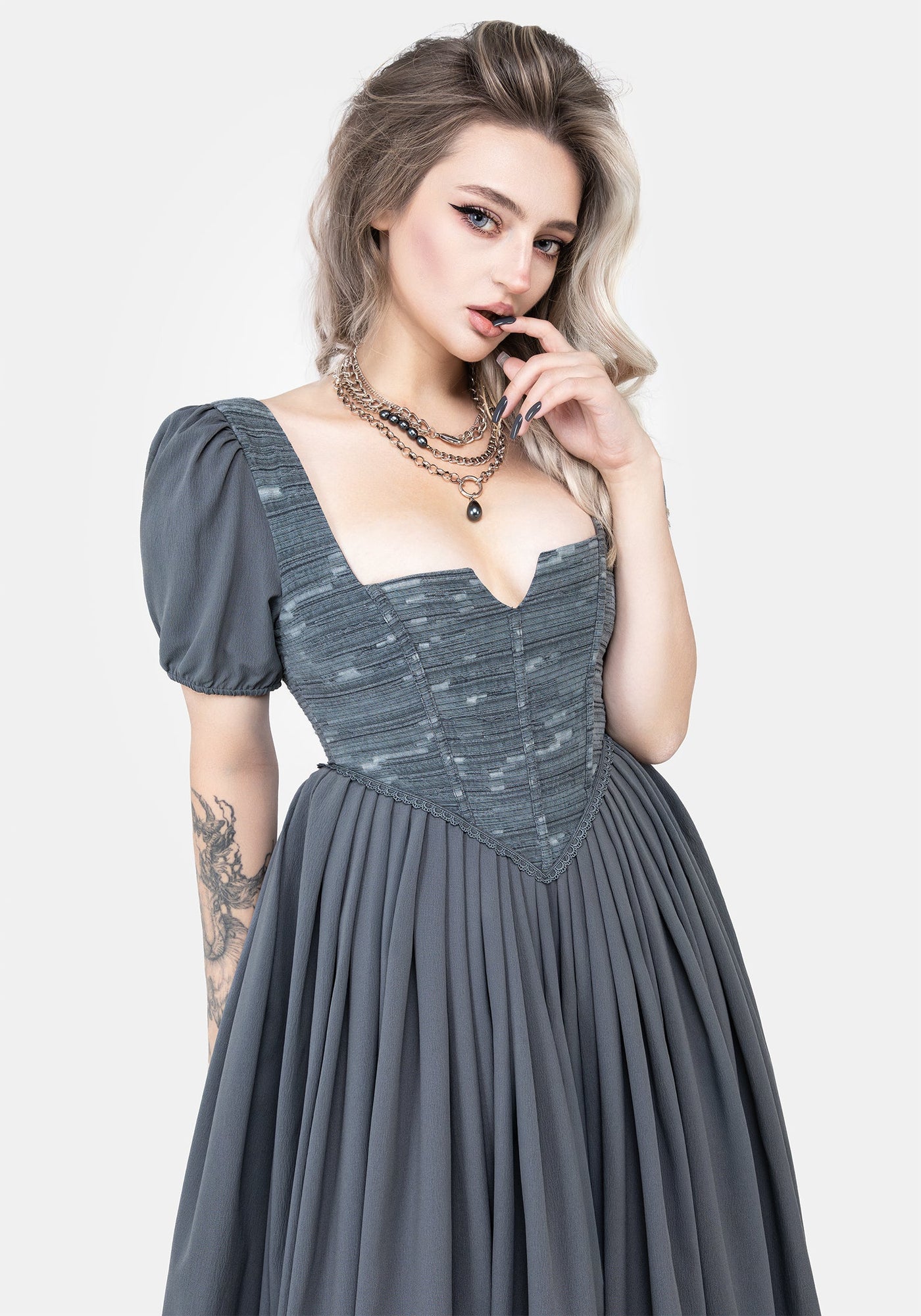Disturbia | Slain Puff Sleeve Corset Midi Dress