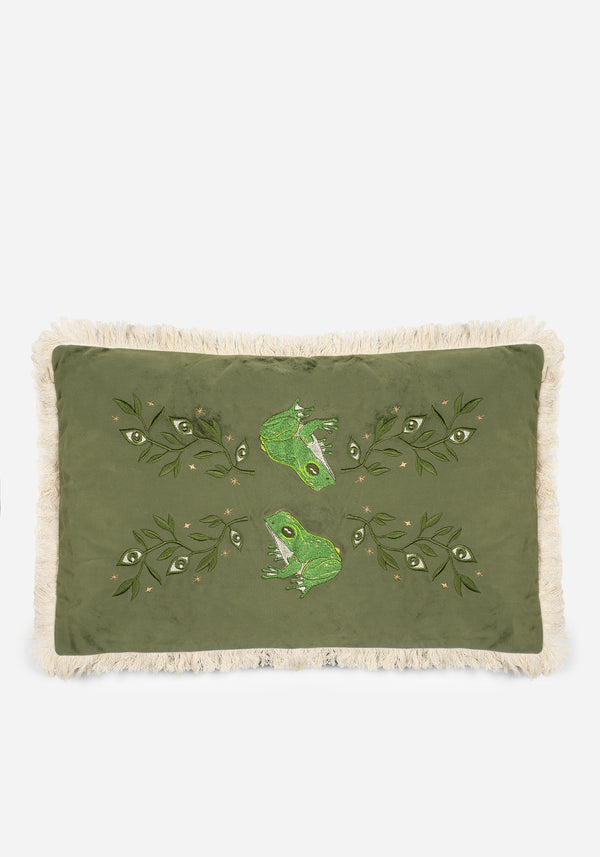 Swamplife Bestickt Velours Rectangle Fringe Kissen