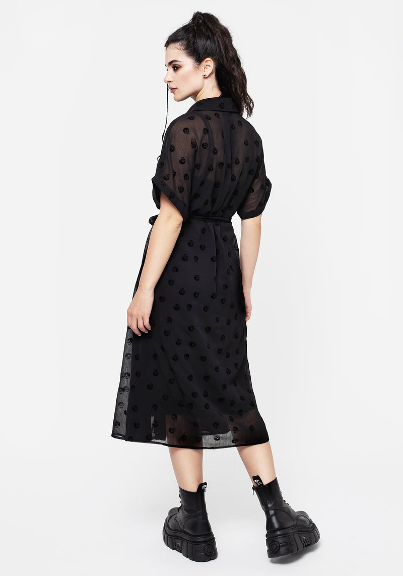 Bones Beflockt Biesen Chiffon Midi Hemd Kleid