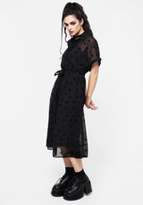 Bones Beflockt Biesen Chiffon Midi Hemd Kleid