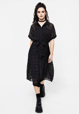 Bones Beflockt Biesen Chiffon Midi Hemd Kleid