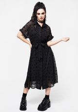 Bones Beflockt Biesen Chiffon Midi Hemd Kleid