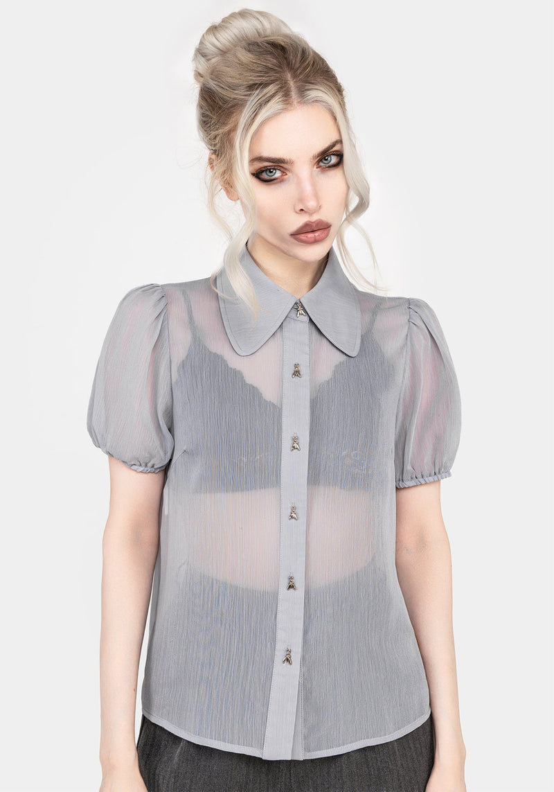 Periwinkle Knopf Hoch Bluse Top