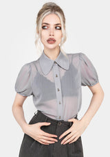 Periwinkle Knopf Hoch Bluse Top