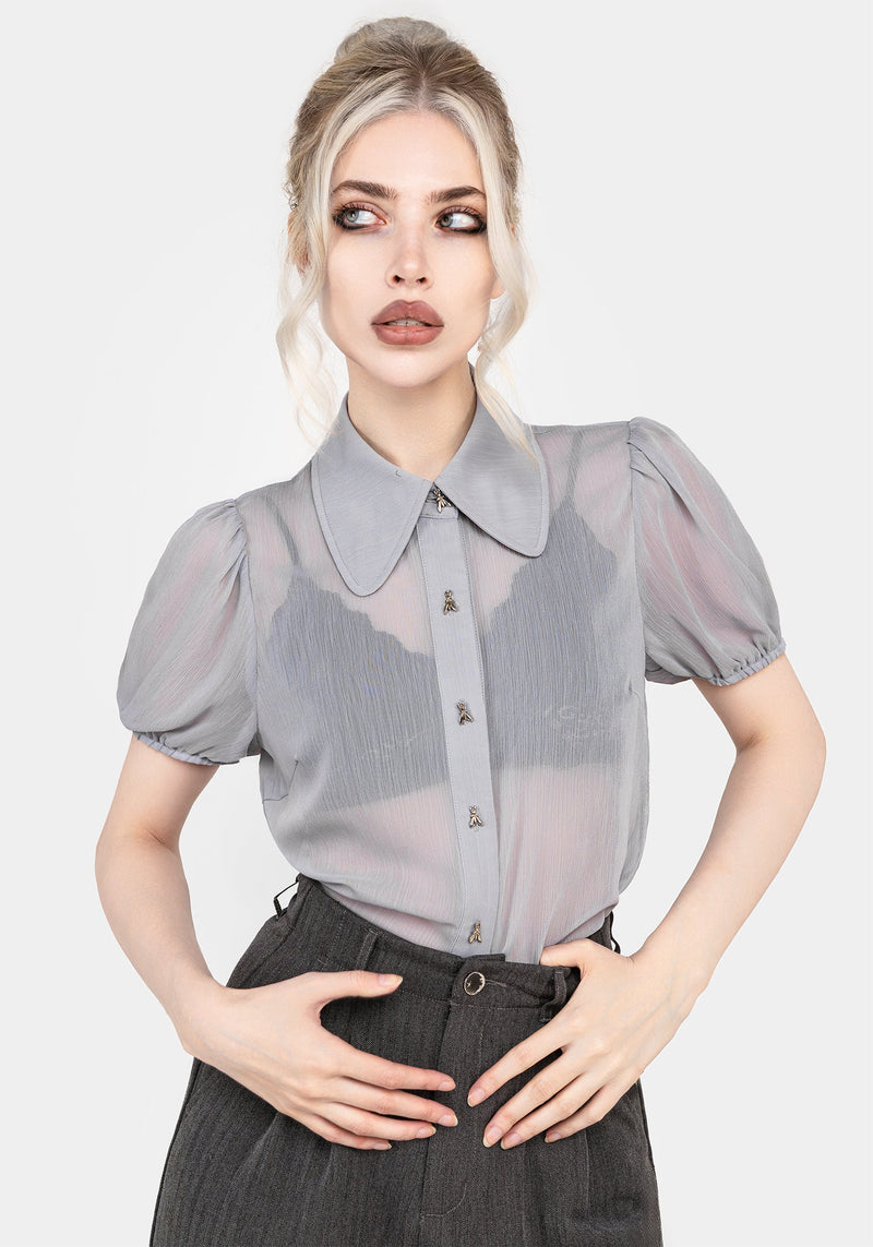 Periwinkle Knopf Hoch Bluse Top