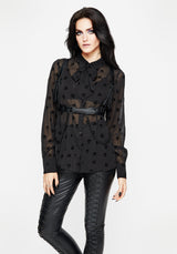 Bones Beflockt Chiffon Knopf Hoch Bluse