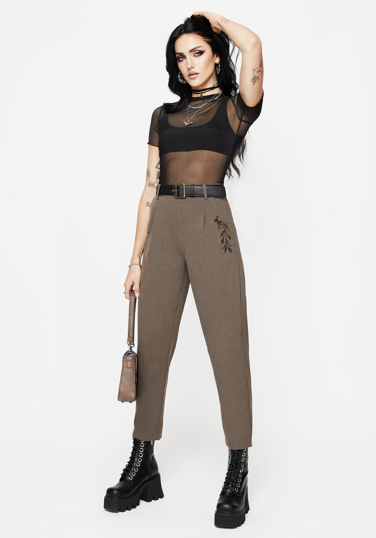 Hester Bestickt Schmal Zulaufend Hosen - Braun