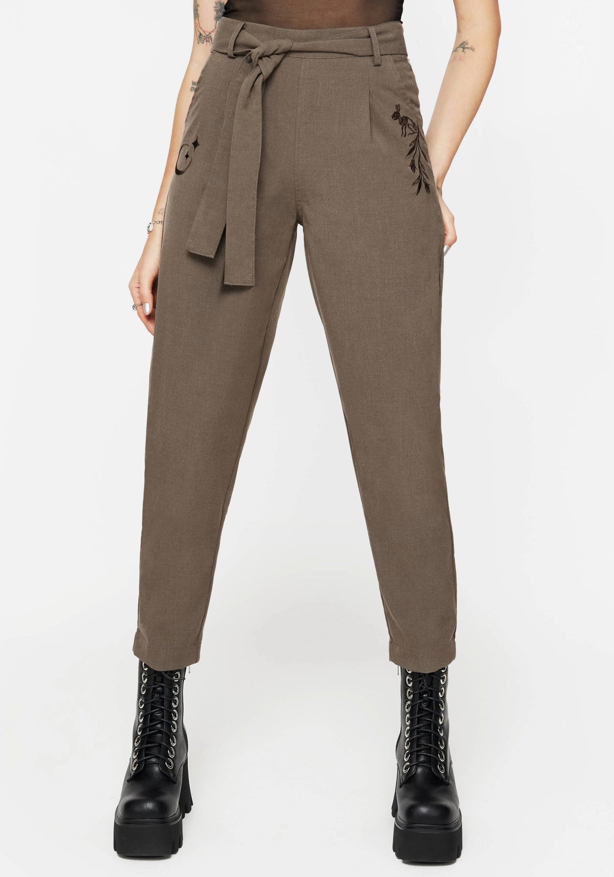Hester Bestickt Schmal Zulaufend Hosen - Braun