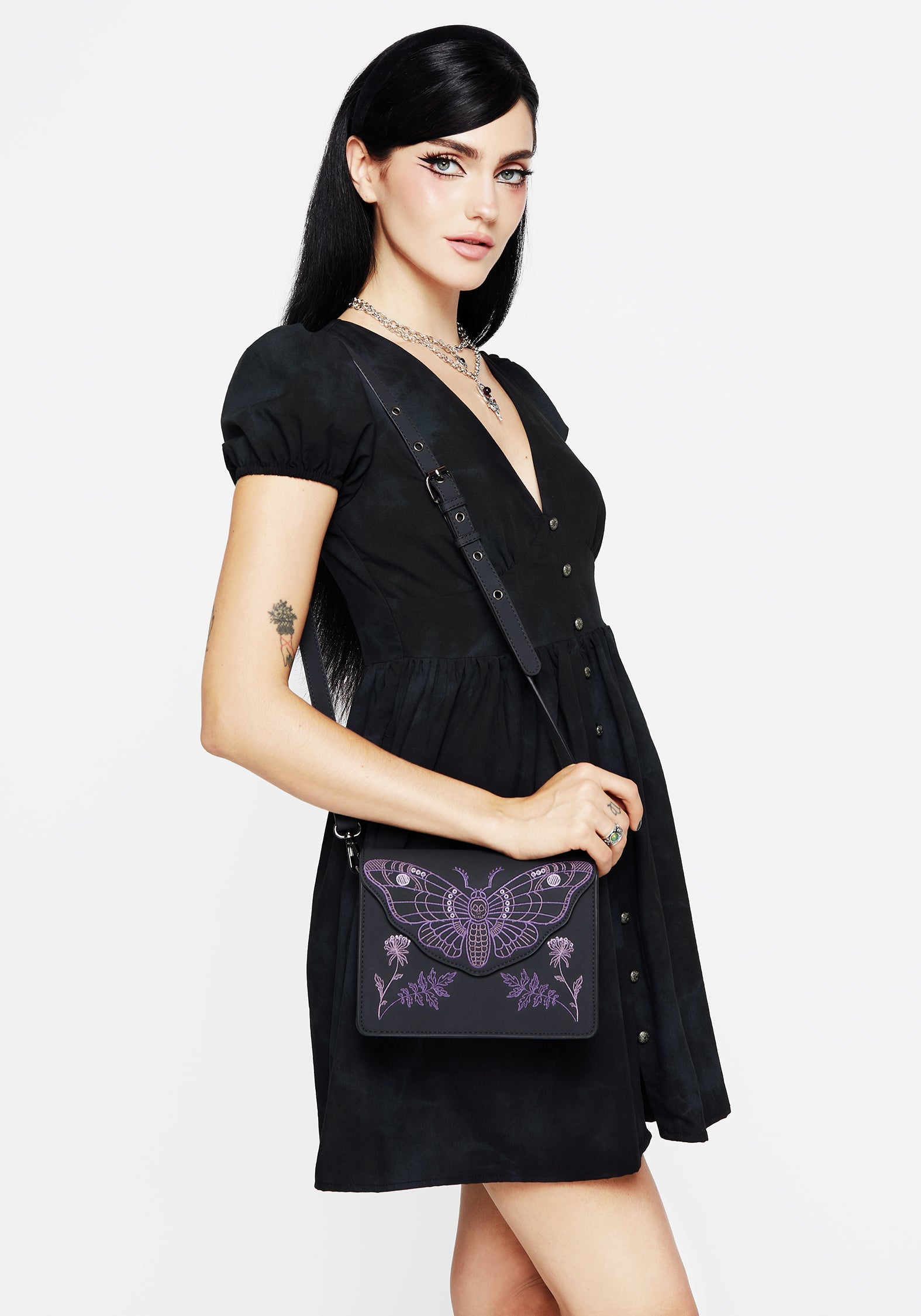Atropos Motte Bestickt Mini Crossbody Tasche