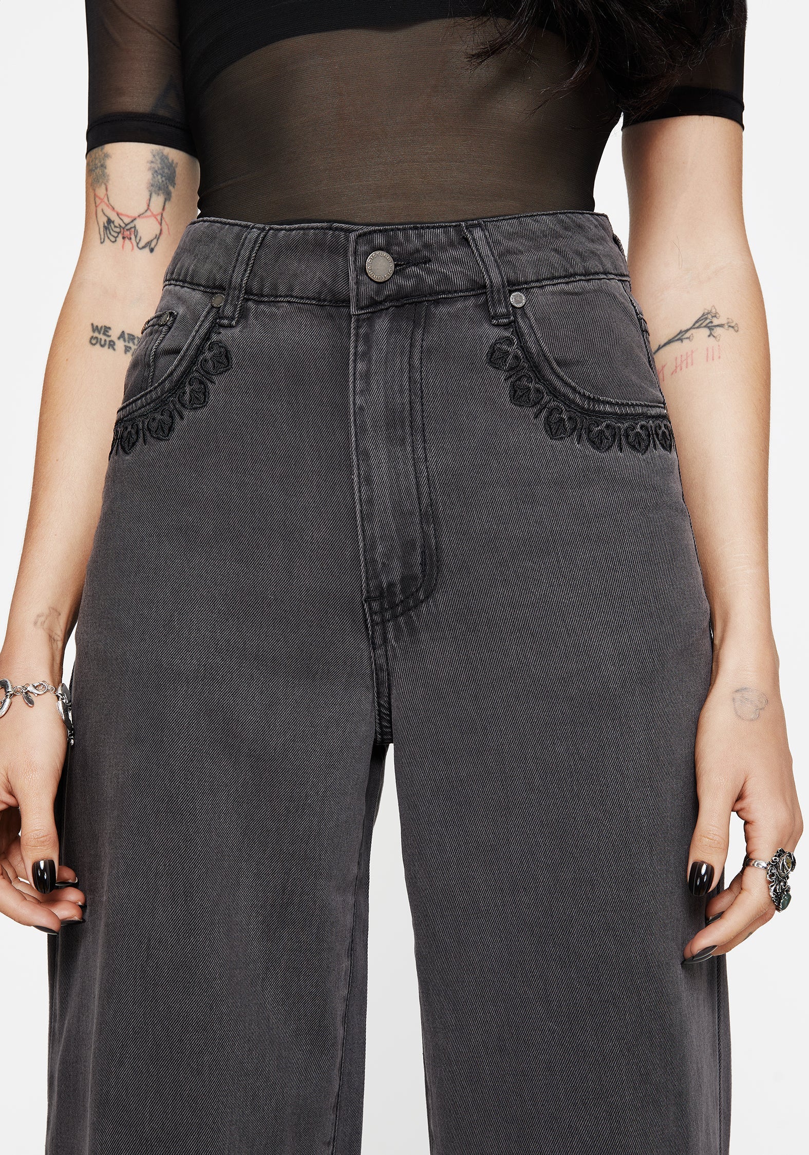 Nara Weit Bein Abgenutzt Gothic Embroidery Jeans