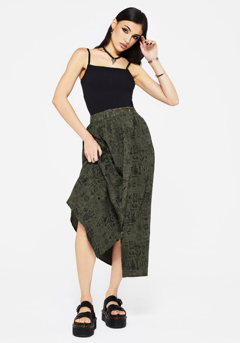 Taddea Baumwolle Side Knopf Hoch Maxi Rock