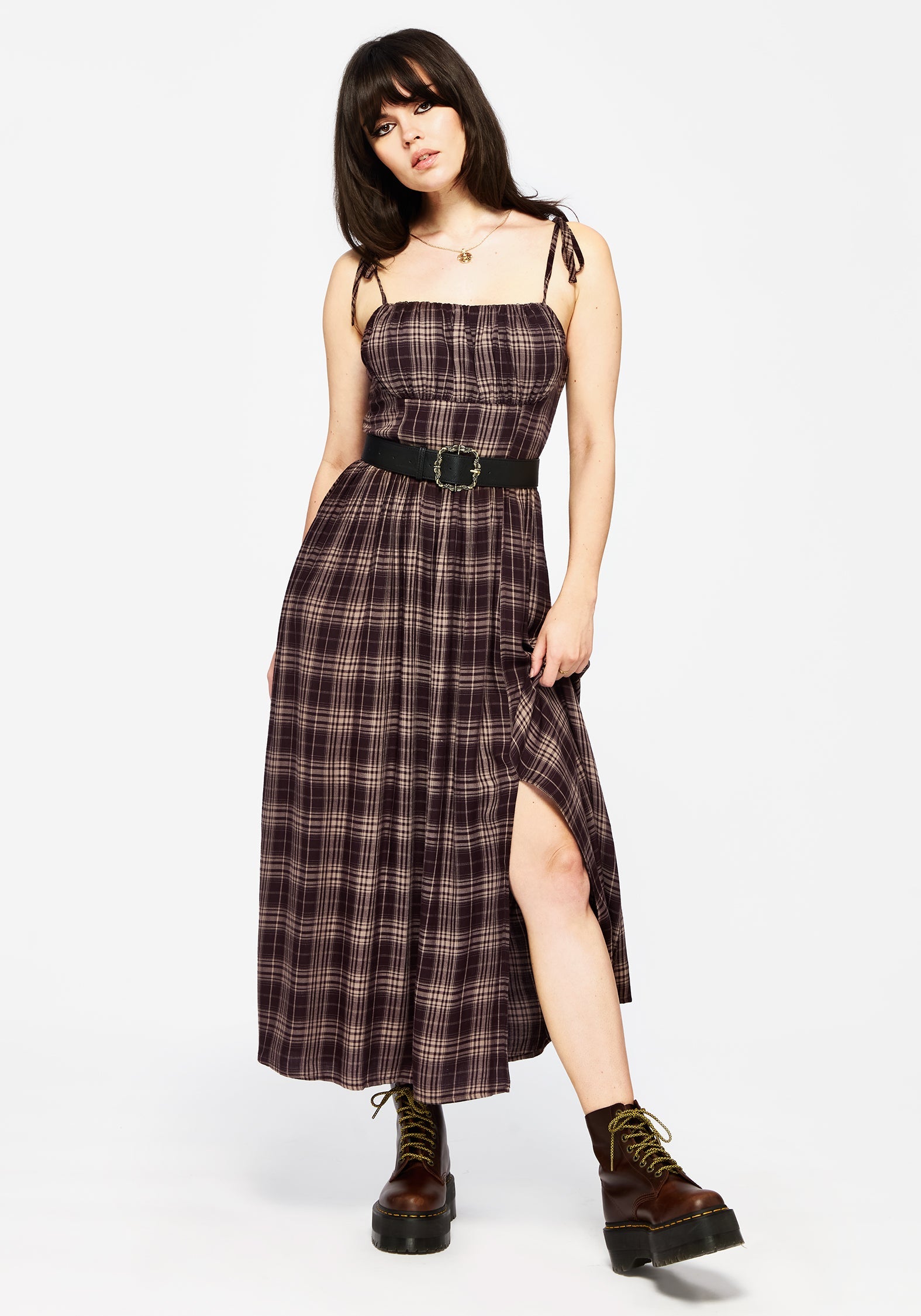 Adra Prüfen Cami Krawatte Riemen Midi Kleid