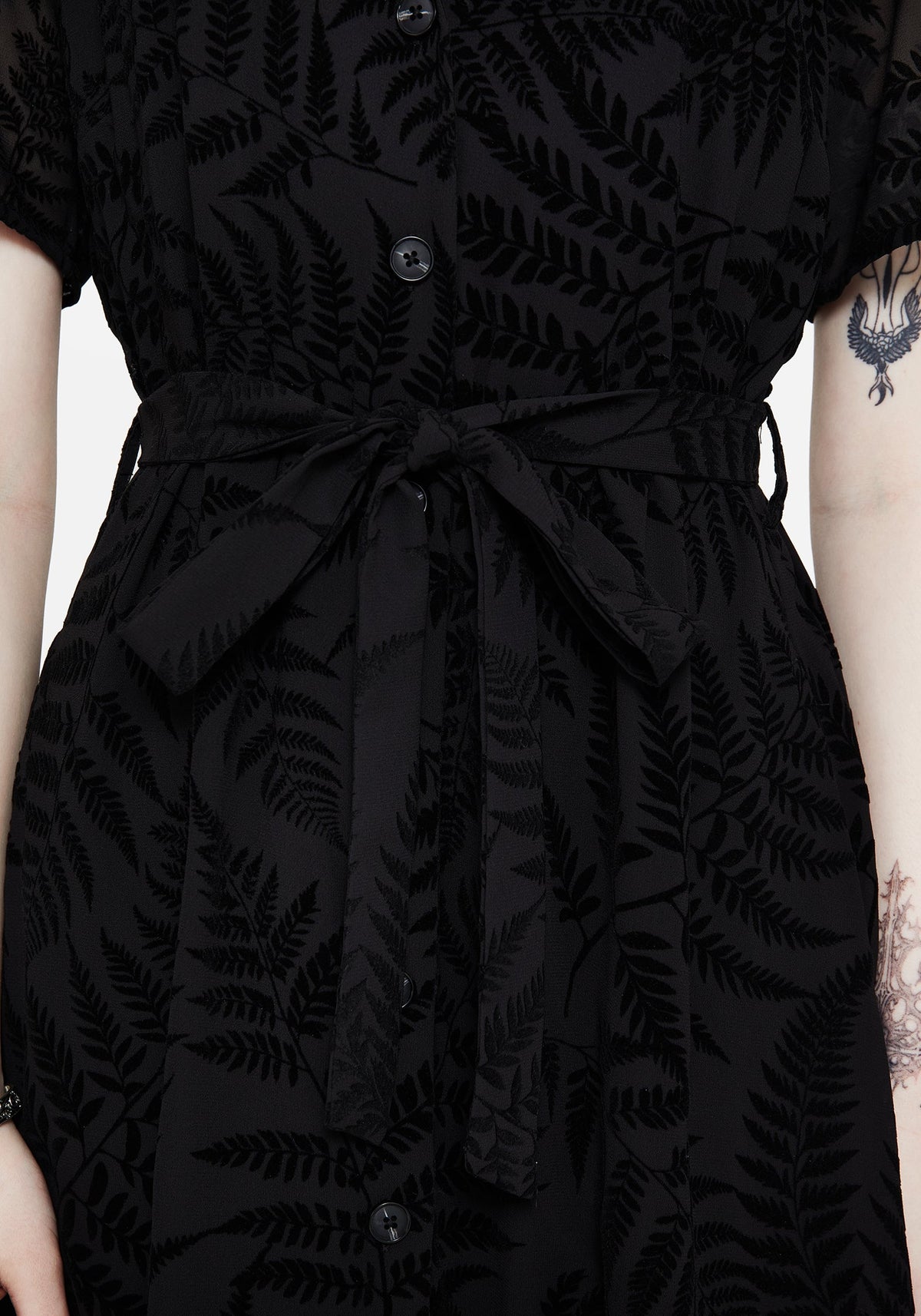 Lunafern Farn Bedruckt Gürtel Midi Hemd Kleid