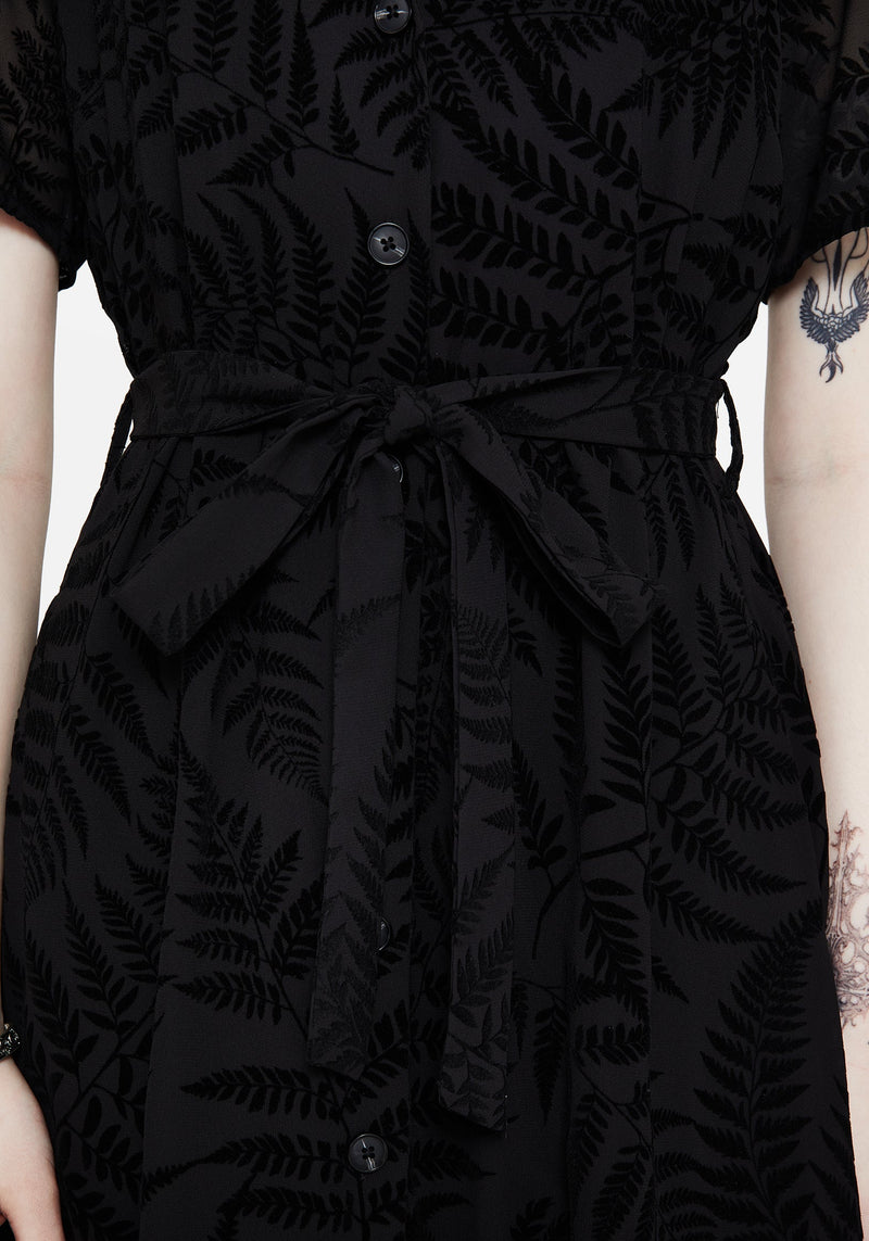 Lunafern Fern Printed Belted Midi Shirt Dress