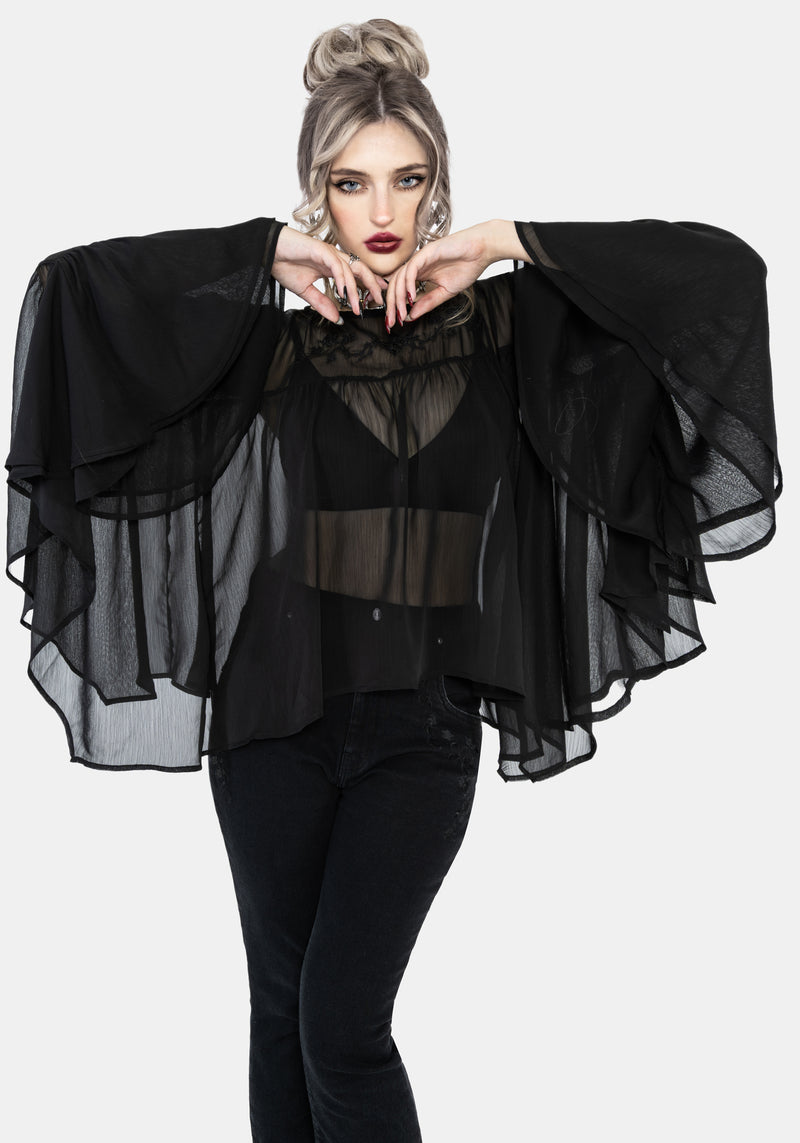Noire Fluted Cuff Chiffon Blouse