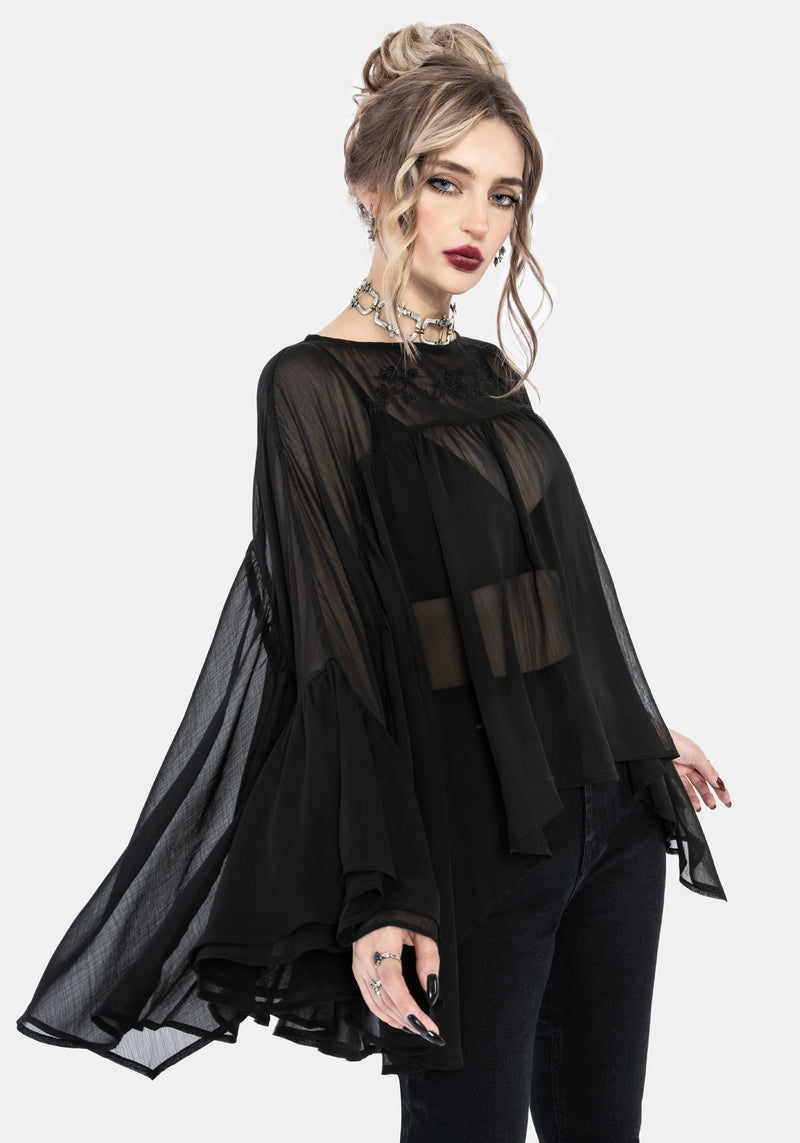 Noire Fluted Cuff Chiffon Blouse