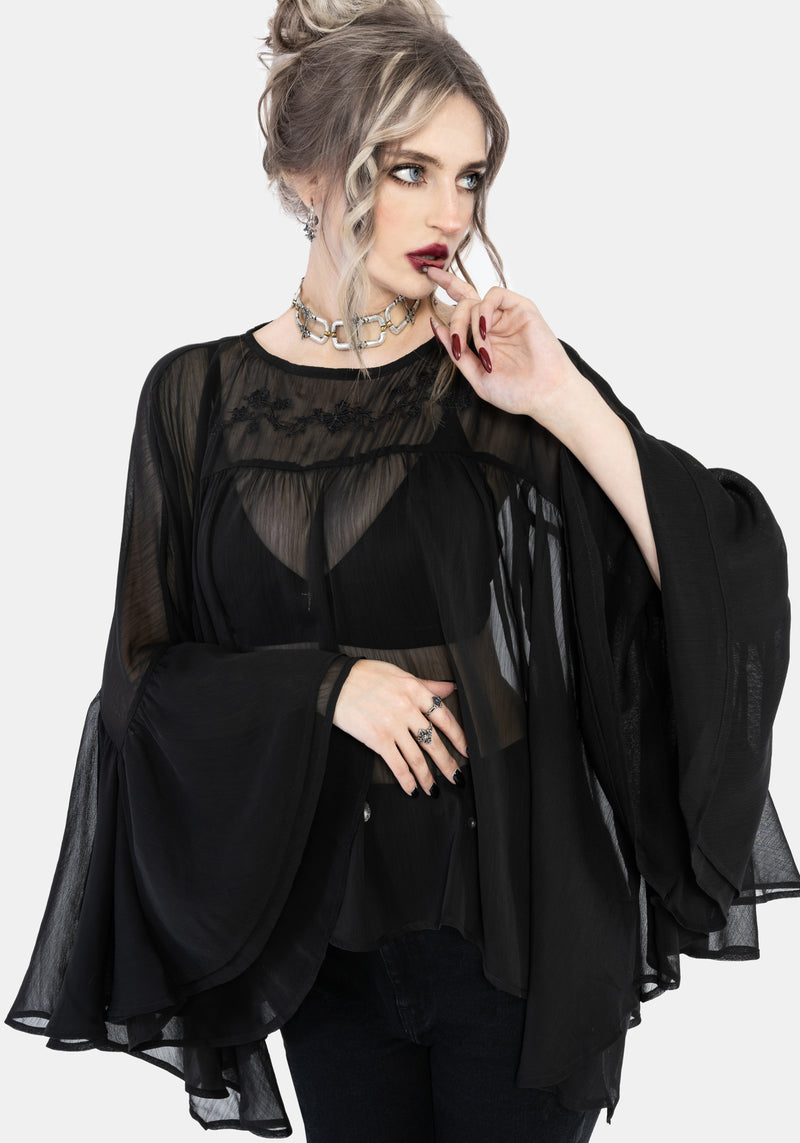 Noire Fluted Cuff Chiffon Blouse