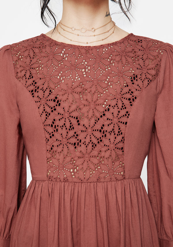 Cavern Baumwolle Broderie Knopf Hoch Midaxi Kleid