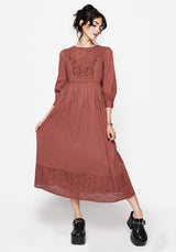 Cavern Baumwolle Broderie Knopf Hoch Midaxi Kleid