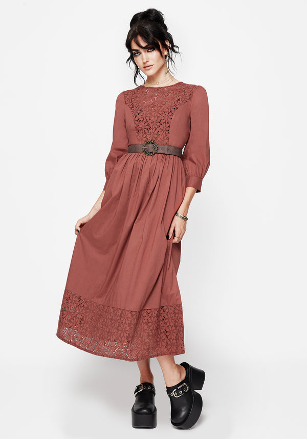 Cavern Baumwolle Broderie Knopf Hoch Midaxi Kleid