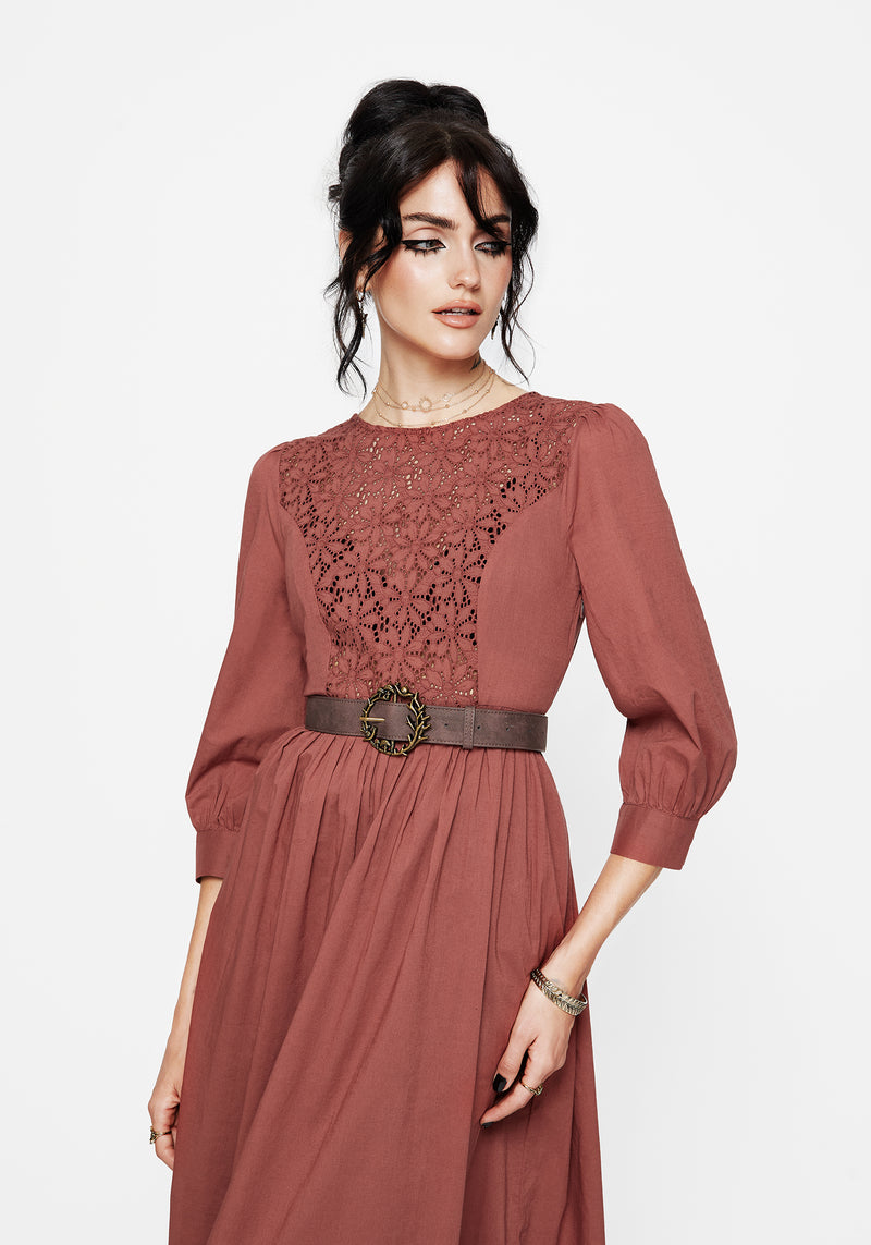Cavern Baumwolle Broderie Knopf Hoch Midaxi Kleid