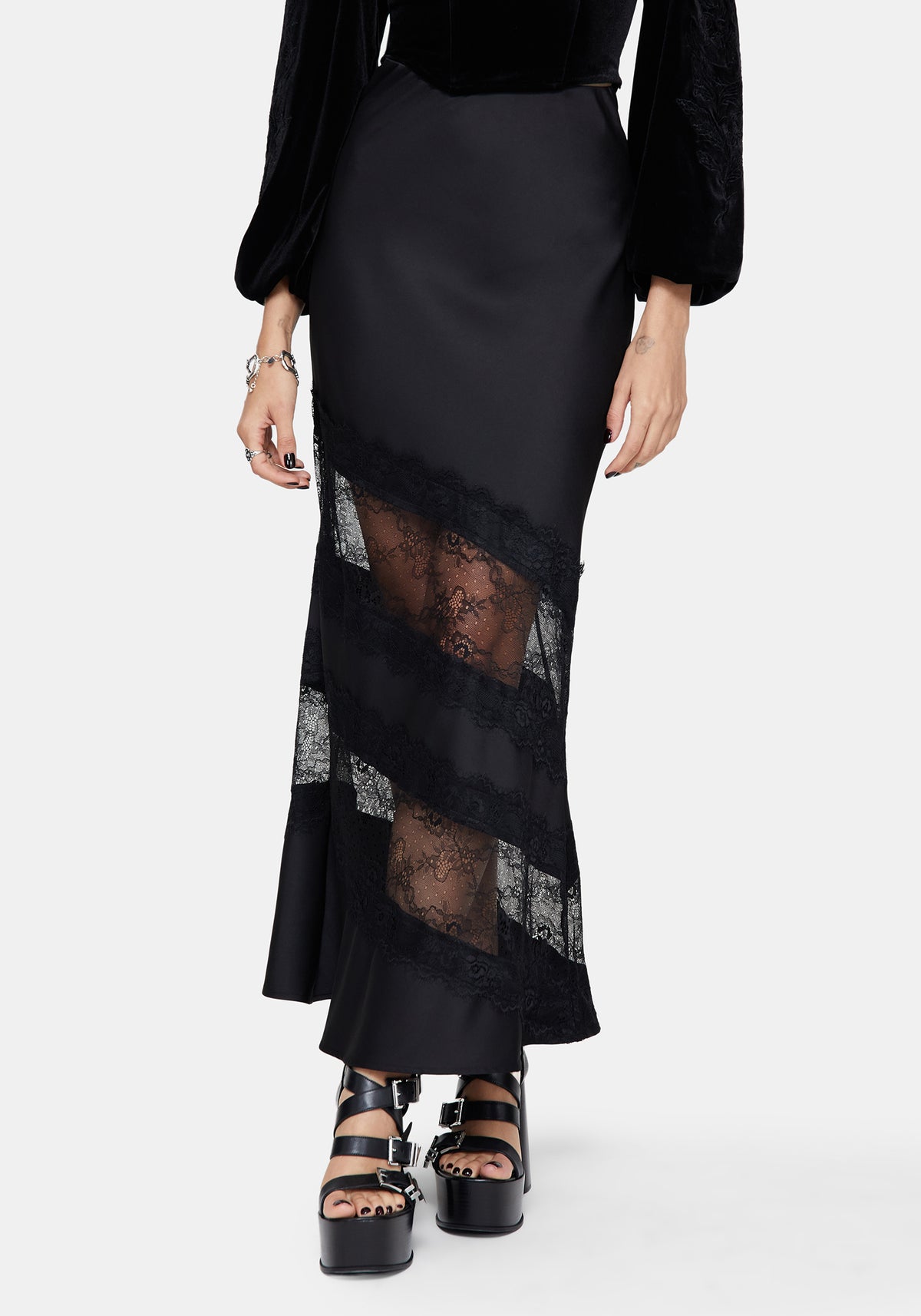 Onyx Spitze Schnitt Raus Maxi Rock